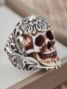 1 件复古可穿戴金属骷髅戒指，霸凌骷髅男士开口戒指，日常配饰 - 開口戒 - 查看 3