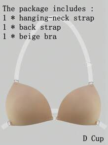ideaCCSZ 1 Pc Triangle Cup Sticky Push Up Bra,Deep-V Design Breast Lift Self-Adhesive French Style Bras,Front Clasp Invisible Silicone Nipple Patches,With Neck Strap And Extension Buckle,Reusable For Bikini For Strapless Evening Dresses