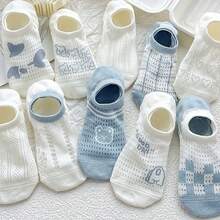 10 Pairs Cute Printed Mesh Socks, Comfortable And Breathable Ankle Socks, Stockings, Socks For Women - 常規款 - 查看 1