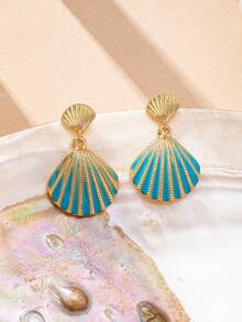 1 对时尚贝壳和星星耳环，百搭休闲/沙滩风格，适合日常佩戴 - 藍綠色 - 查看 2