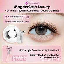 [Ebony Wave] Genielash Magnetic Eyelashes 4 Pieces(1 Pair) With Clip Reusable Natural False Eyelashes No Glue 3D False Eyelash For Makeup
