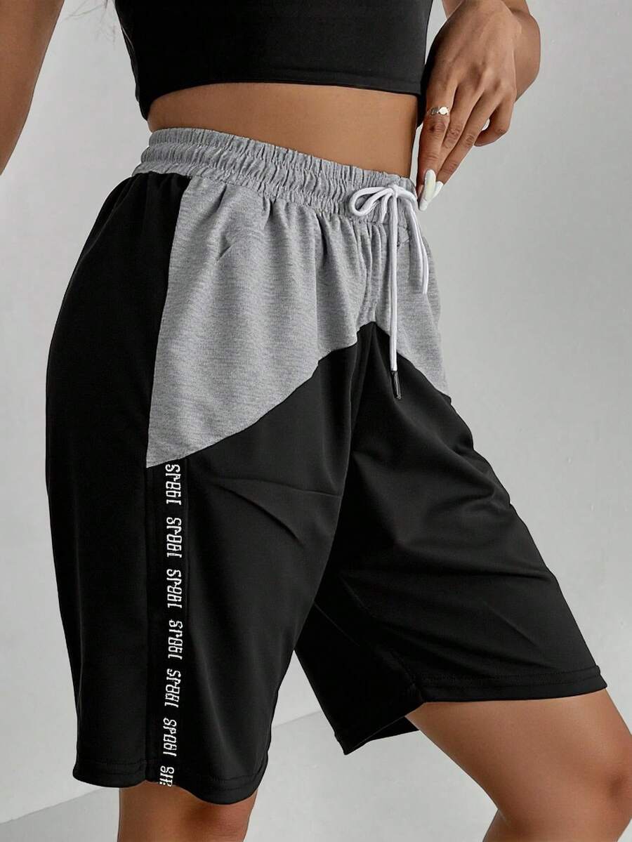 Short Deportivo Bicolor Negro Gris, Negro Blanco. Atléticos Cómodos Bermudas Mujer Fitness Running Gimnasio - Negro / Gris Claro - Ver 1
