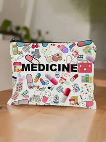 大容量旅行医疗包，专为女性和女孩设计，轻便拉链，不褪色，易于擦拭清洁，趣味设计，色彩鲜艳的“MECINE”字母图案，日常护理配件收纳包，可存放胶囊、药片、瓶子、研钵和研杵、急救包、洗漱用品、护理用品等，是馈赠佳品。 - 白色 - 查看 5