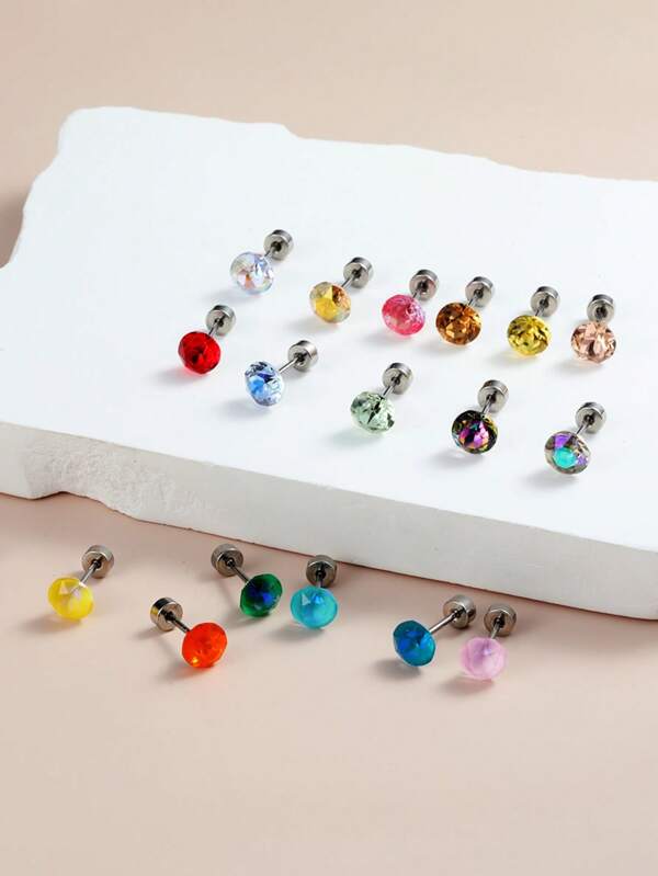 A Fashionable Multicolor Shiny Diamond Body Piercing Accessory Made Of Stainless Steel Ear Cartilage Stud, Suitable For Both Men And Women. Exquisite And Versatile For Everyday Wear, Can Be Given As A Gift To Friends.
