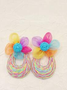 1 paire de boucles d'oreilles en forme de U fleuries en maille tressée, convenant pour un port quotidien