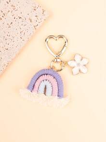 1 件女式北欧风格彩虹 Macrame 钥匙扣吊坠带花卉流苏时尚包饰背包装饰钥匙扣适用于包包汽车配件女士