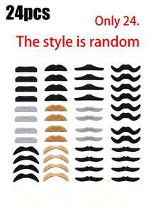 24 Pcs-Self-Adhesive Fake Mustache Set Novelty Mustache, Fancy Dress Fake Mustache Sticker Set For Costume And Halloween Party, Cosplay Props, Party Photo Props(Style Random)