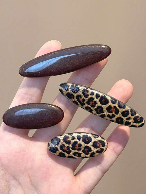 4pcs Women's Retro Sexy Coffee Leopard Print Color Block Hair Clips, Fashionable Versatile Side Bangs Hairpin ,Hair Accessory, Claw Clips, Clips For Hair, Hair Slide, Hair Claws