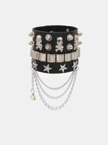 2 buc punk nită stele PU piele brățară pentru femei bărbați hip hop gotic întuneric fată rock bijuterii brățară brățară dragoste lanț hip hop accesorii