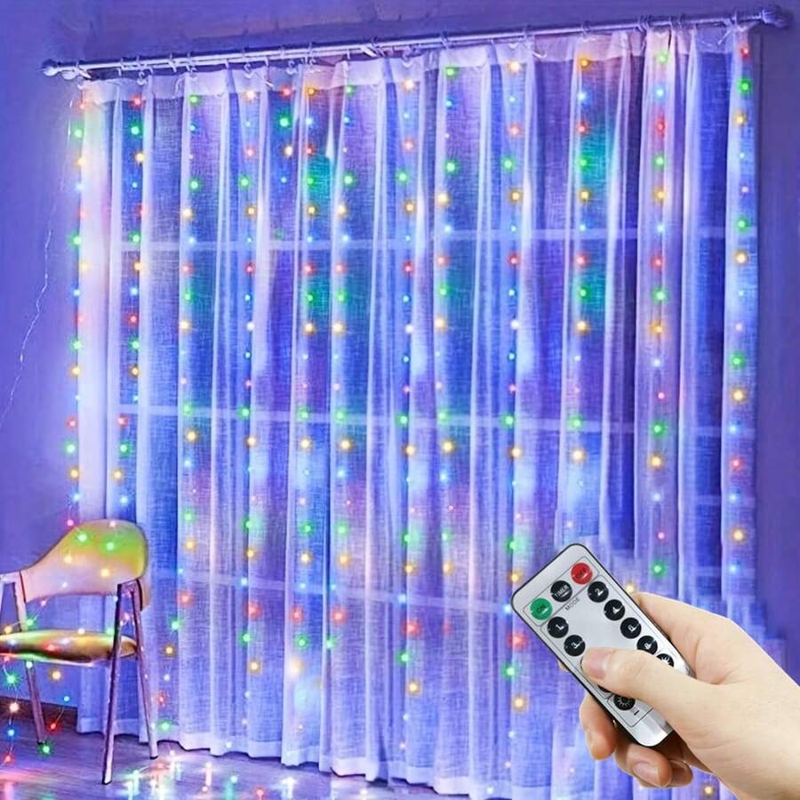 LED Curtain Wreath String Lights With Remote Control, USB Powered, New Year Wreath Lights For Window, Room, Christmas Decoration