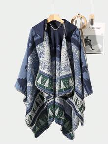 1 件纯色渐变休闲连帽斗篷，秋冬款 - 彩色 - 查看 32