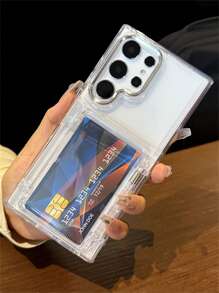 Estuche transparente de lujo a prueba de golpes con tapa, ranura para tarjetas, soporte y billetera, compatible con Samsung Galaxy S25, S24 Plus, S23, S22 Ultra, cubierta protectora trasera dura y transparente de acrílico simple.