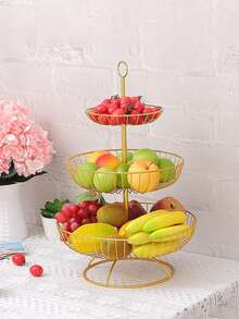 1pc Fruit Basket With 3 Shelves, Large Metal Wave Fruit Basket, Storage Basket For Fruits And Vegetables, Kitchen - Durable Fruit Holder For Onions Snacks And Vegetables, Kitchen Storage Utensils, Room Decoration, Suitable For Kitchen, Restaurant, Party, Camping, Gathering, Gift For Friends, Family Gift - Multicolor - View 3