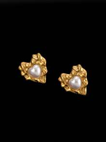 3 Stücke Vintage 18 Karat Vergoldet Edelstahl Herz & Perlen Schmuckset - Halskette & Ohrringe, elegantes Charm Geschenk für Frauen, modisch & einzigartig