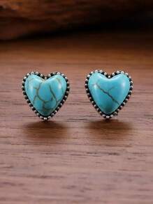 Nuevos pendientes con forma de corazón de turquesa en estilo joyería occidental, regalo de pendientes sencillos y elegantes