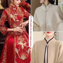 纯色水钻装饰优雅开衫披肩，带固定扣，衬衫翻领前夹