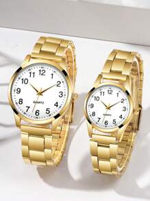 2 Peças Relógio de Casal Casual de Negócios na Moda, Mostrador Digital Redondo Versátil com Pulseira de Aço, Conjunto de Presente de Dia dos Namorados, Adequado para Feriados, Festas, Casamentos, Volta às Aulas, Natal, Ação de Graças, Halloween, Páscoa, etc.
