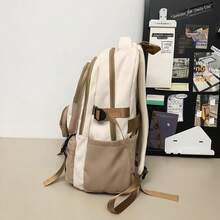 1 PC Back To School Extra Large School Bag With Laptop Compartment Suitable For 16.5-Inch Laptops Casual All-Purpose Backpack Purse Simple Colorblock Nylon School Backpack With Adjustable Strap& Luggage Strap Design Bookbags Lightweight Portable Zipper With Small Wallet Bag Pack Perfect For Graduate &Teens&Teen Girls &Men And Women For Outdoors & Travel &Junior High School& Senior High School&University - Khaki - View 3