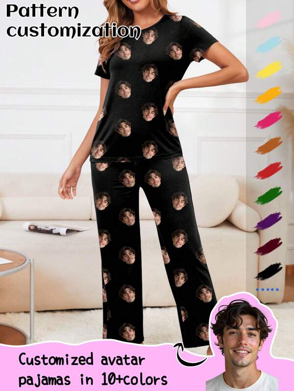 Conjunto de pijama personalizado para mujer, personalizado con mascota, retrato o diseño de icono, ideal para regalos de vacaciones o mejores amigos, colorido, lindo, adorable, sobrio, divertido, personalizado, único, personalizado, regalos ideales para él, novio, novia, familia, amigos, abuelos, hijos, ella