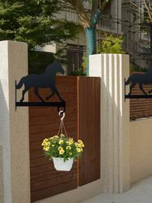[Heavy-Duty Metal Plant Hanger] Heavy-Duty Metal Horse Silhouette Wall-Mounted Plant Hanger | Contemporary Outdoor Decor For Flower Pots, Lanterns, Bird Feeders & Wind Chimes | Easy Installation With Included Hardware, Horse Decor