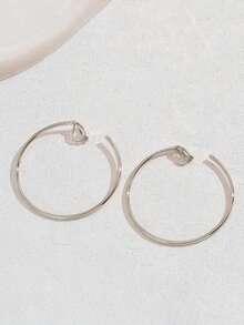 2 件时尚个性化金属圆形夹式耳环朋克风格金属圈耳环超大耳环适合无耳洞耳朵