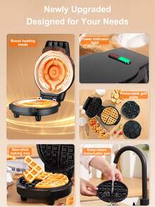 SCISHARE 600W 3-In-1 Waffle Maker With Interchangeable Plates - Non-Stick Dual Heating, Compact & Portable For Waffles/Snack Maker/Donuts, Halloween Essentials,Detachable & Washable, Space-Saving Design,Easy Clean,Multi-Function Breakfast Maker 