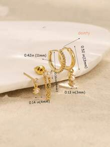 4pcs/Set 14K Gold Plated Pearl & Cubic Zirconia Inlaid Hypoallergenic Earrings Set, Elegant Jewelry Gift For Women, Suitable For Stacking And Daily/Festival Matching