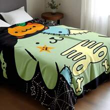 Sanrio 1 Stück Halloween Pudding Hund Anime Decke - gestrickte Polyester Plüsch, moderne digitale Bedruckung, Cartoon-Thema, komfortable Heimdekoration Bettwäsche für alle Jahreszeiten, maschinenwaschbar