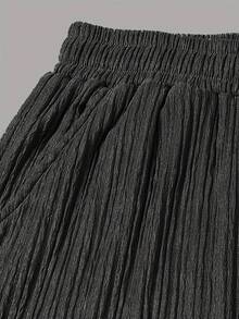 Pantalones casuales para hombre de unicolor para la playa - Diseño de cintura elástica cómodo, adecuado para uso casual y actividades al aire libre - Negro - Ver 5