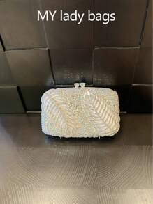 Diamond Wedding Luxury Wallet Design Clutch Bag, Women's Party Shoulder Bag, Leaf Hollow Pattern Evening Bag