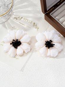 1 Cặp Hoa tai vải thời trang cổ điển, Hoa tai đinh tán hoa lớn không dệt cao cấp, Phụ kiện hàng ngày đẹp - Hoa tai L104 - Xem 4