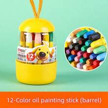12 pièces/18 pièces/24 pièces/36 pièces Crayons de cire lavables, pastels à l'huile, pinceaux de peinture, bâtons de coloriage pour étudiants, couleurs vibrantes sûres, design de seau avec corde de suspension, utilisation pratique, convient pour l'art, l'artisanat, le coloriage et le croquis