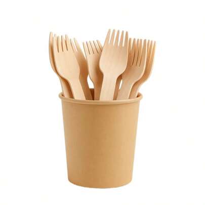 Kit Com 100 Unidades Garfinhos 14Cm Descartáveis De Madeira