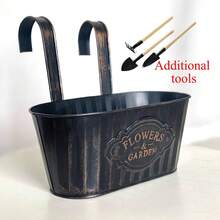 复古做旧印花椭圆铁艺吊花盆阳台金属花桶轨道花盆多肉绿植花盆黑色田园铁皮装饰花盆