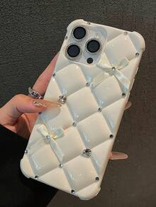 闪亮钻石蝴蝶结手机壳,适用于 17/16/15/14/13/12/11 Pro Max,柔软 TPU 材质,防震,手工制作,Plus 16E 保护套 - 白色 - 查看 3