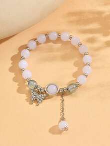 1 件简约灰白月光石水晶手链，百搭优雅配饰，适合女孩