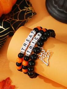 3 pièces Set de bijoux d'Halloween, Set de bracelets avec perles lettres d'Halloween, Set de bracelets pour femmes, Bijoux convenant pour le port d'Halloween et cadeaux d'Halloween pour elle