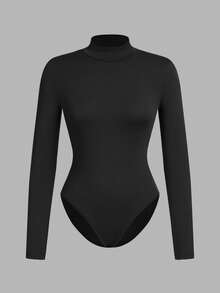 2 Stücke Frauen Rollkragen Langarm Bodysuit, vielseitiger Lässig Bodysuit für Herbst/Winter, Schwarz/Braun Langarm Bodysuit