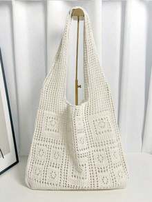 Minimalist Crochet Bag Hollow Out Design Vacation, School Bag, Large Capacity, Portable, For Teen Girls Women College Students, White-Collar Workers, Perfect For Work, Back To School, Middle School, High School Travel, Outings, Perfect For Back To School, College, Middle School, High School, Vacation Essentials, Perfectly Matching With Beach Accessories Women, Hottest Beach Bags For Women, Beach Necessities, Beach Essentials,Beach Stuff & Summer Essentials, Perfect For Summer, Vacation & Beach, Newest Holiday Bag FTND - 杏 - 查看 6