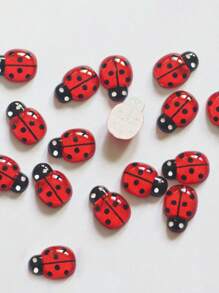 30pcs Lady Bug Garden Decor, Landscape Figurines For Succulent Pot, Wooden Craft Insect DIY Accessories,Cartoon Simulation Beetle Shaped Mixed Resin Patch