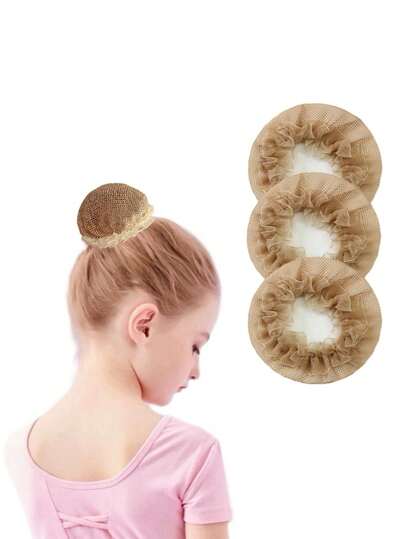 3pcs Girls' Skin-Colored Invisible Hairnets, Elastic Bun Covers For Dance, Spring/Summer