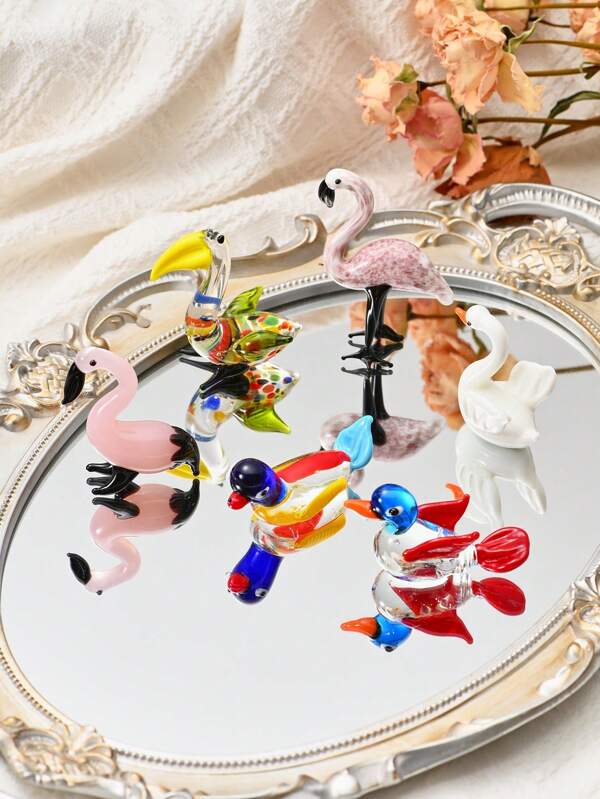 1pc Miniature Colorful Glass Flamingo, Swan Or Mandarin Duck Ornament, Home Decor, Entertainment, Centerpiece, Fairy Tale Family Garden Decoration, Party Table Decor, Photography Prop