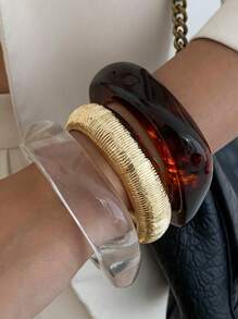 1 pieza Brazalete de resina con arco geométrico bohemio, joyería de metal versátil para fiestas casuales de lujo, boda, vacaciones, como regalo para mujeres y parejas (el material y color del brazalete estarán sujetos al producto real)