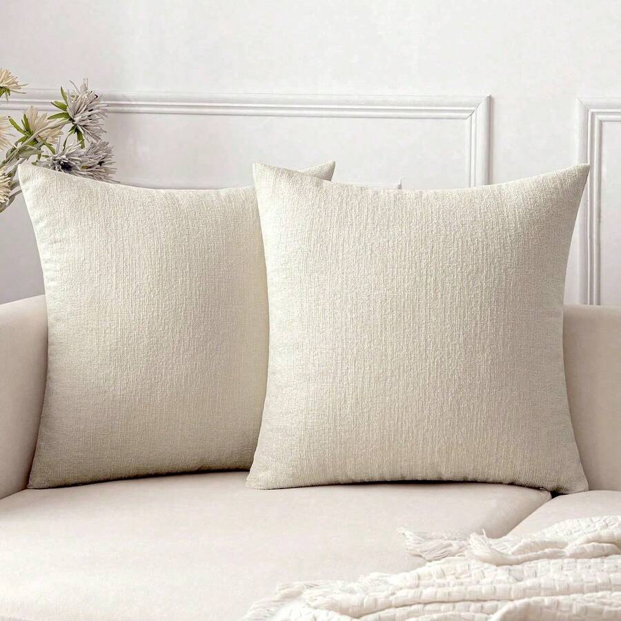 1 件奶油色纹理抱枕套，现代农舍雪尼尔凸起纹理透气靠垫套，适用于卧室、客厅、床、沙发、汽车、装饰枕套，四季皆宜 - 奶油白 - 查看 1