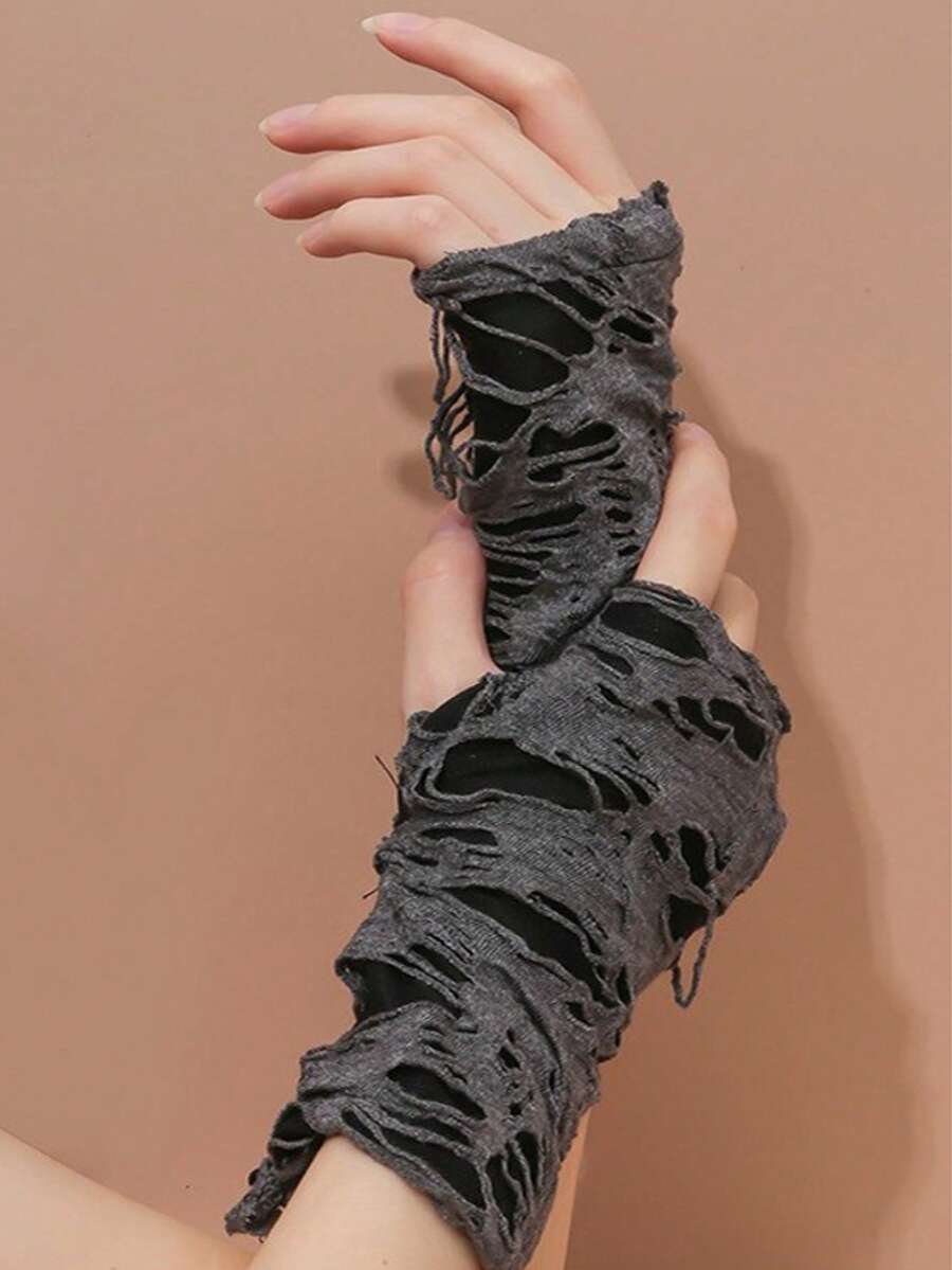 1 Pair Gothic Punk Style Distressed Women Gloves, Suitable For Daily Cosplay Wearing - Multicolor - View 1