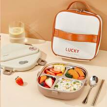 800 毫升便携式方形分隔午餐盒带餐具，3/4 格密封防漏 304 不锈钢便当盒，可爱卡通大容量午餐盒，带盖餐盘，可微波炉加热和热水加热，适合学生和成人在学校、办公室、户外露营、野餐、旅行中使用 - 彩色 - 查看 6