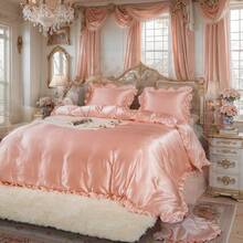 Satin Duvet Cover Set Ruffled Duvet Cover Set Silk Like Satin Bedding Set Solid Color Bedding Sets Silky Ruffled Duvet Cover Set Luxury Hotel Bedding Cover Set All Season Quilt Cover With Pillowcases - 粉色 - 查看 3