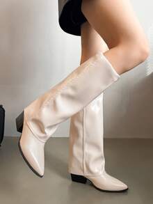 Khaki Wide Leg Pants Tube Boots For Women, New 2025 Summer Pointed Toe Straight Tube High Boots, Western Cowboy Boots,White Boots - White - View 5