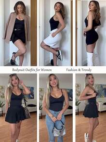Shapewear Bodysuits For Women Tummy Control Full Body Shaper Belly Abdomen Compression Tank Top Vest Underwear Seamless Spaghetti Strap Sleeveless - 黑色 - 查看 4