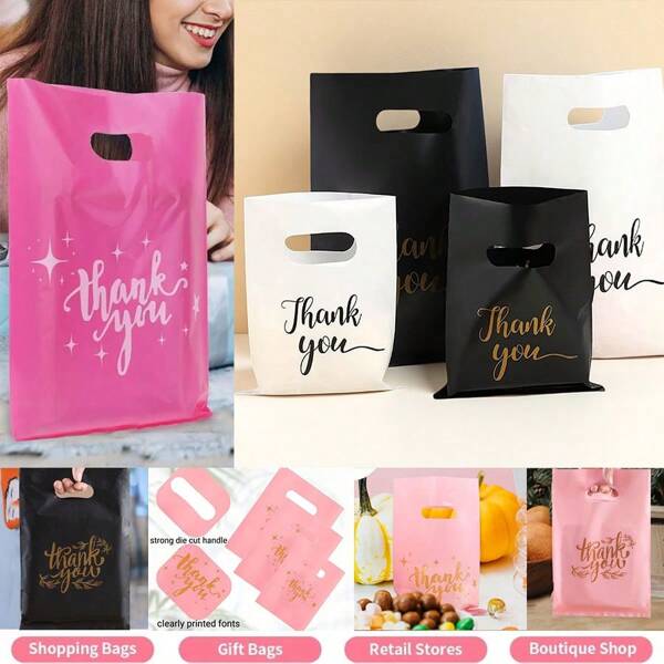 50pcs Thank You Gift Bags, Wedding Birthday Graduation Party Favor Packaging Bags, Clothing Packaging Bags, Suitable For Decorations, Cosmetics, Face Masks, Beauty, Nails, Tops, Pants, Socks, Etc.